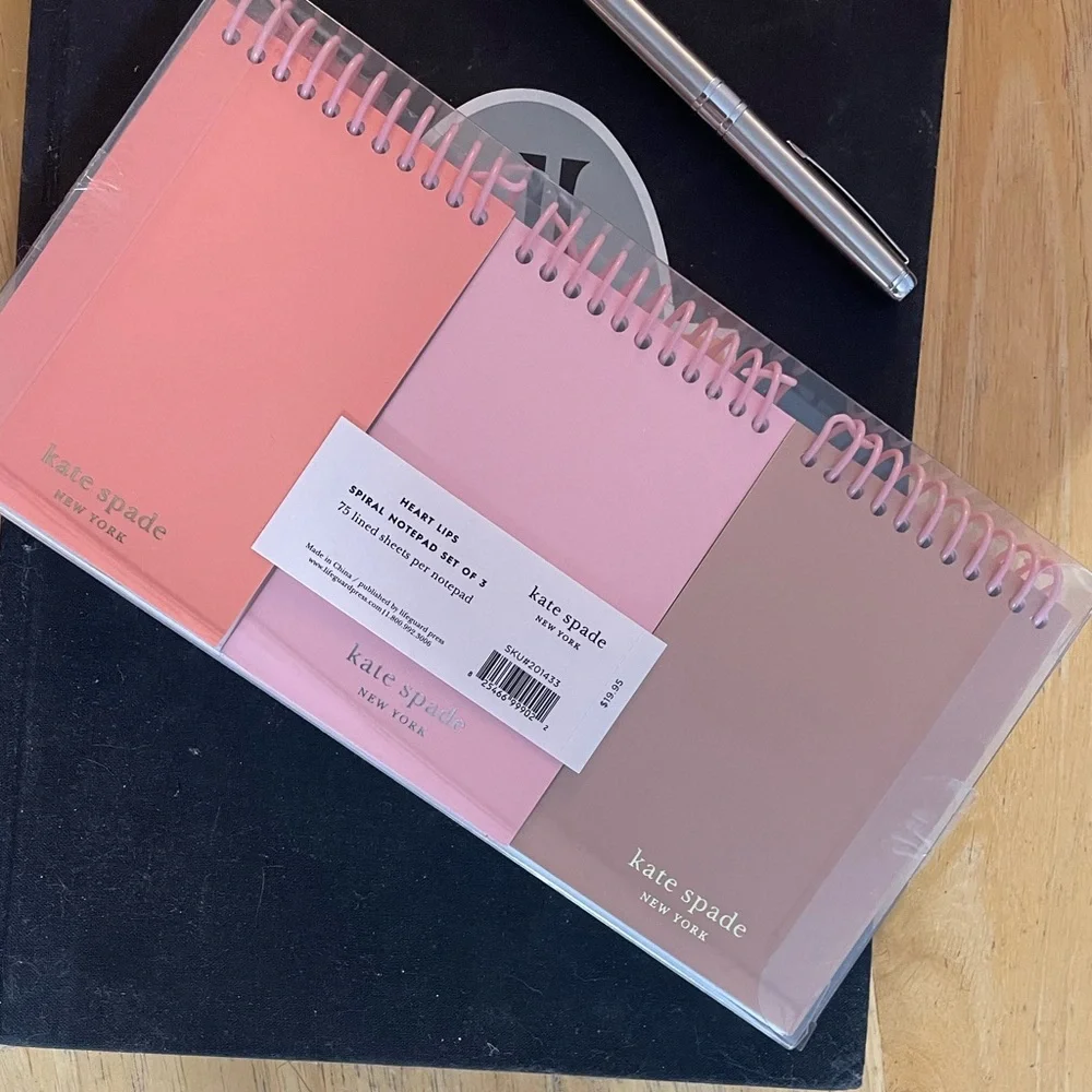 Kate Spade Heart Lips Spiral Notebook Set of 3 Super Cute, Pocket Size NEW NWT
